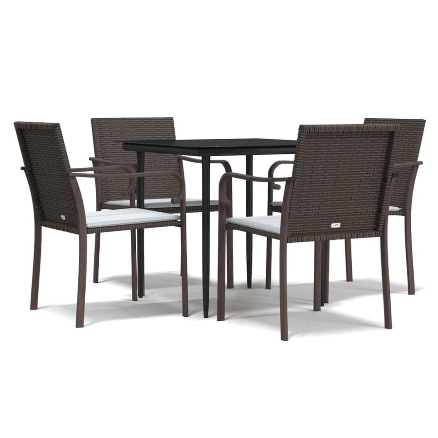 -Delige Tuinset Met Kussens Poly Rattan En Staal 5 80 cm tafellengte Bruin