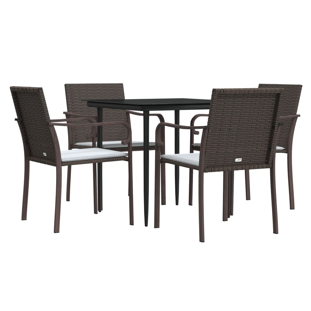 -Delige Tuinset Met Kussens Poly Rattan En Staal 5 80 cm tafellengte Bruin