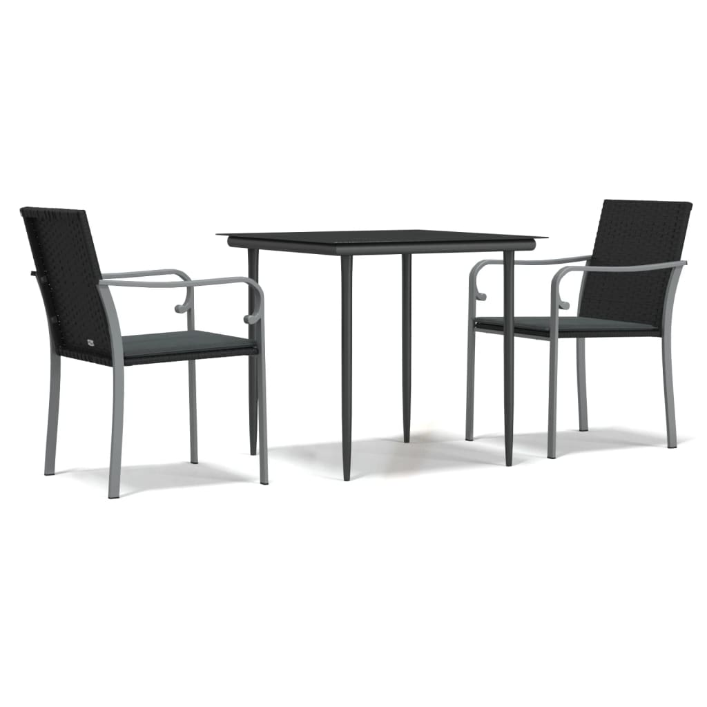 -Delige Tuinset Met Kussens Poly Rattan En Staal 3 80 cm tafellengte Zwart