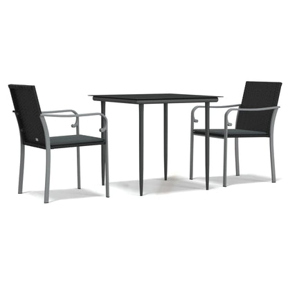 -Delige Tuinset Met Kussens Poly Rattan En Staal 3 80 cm tafellengte Zwart