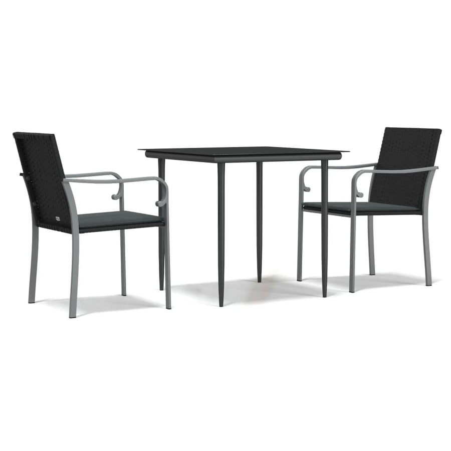 -Delige Tuinset Met Kussens Poly Rattan En Staal 3 80 cm tafellengte Zwart