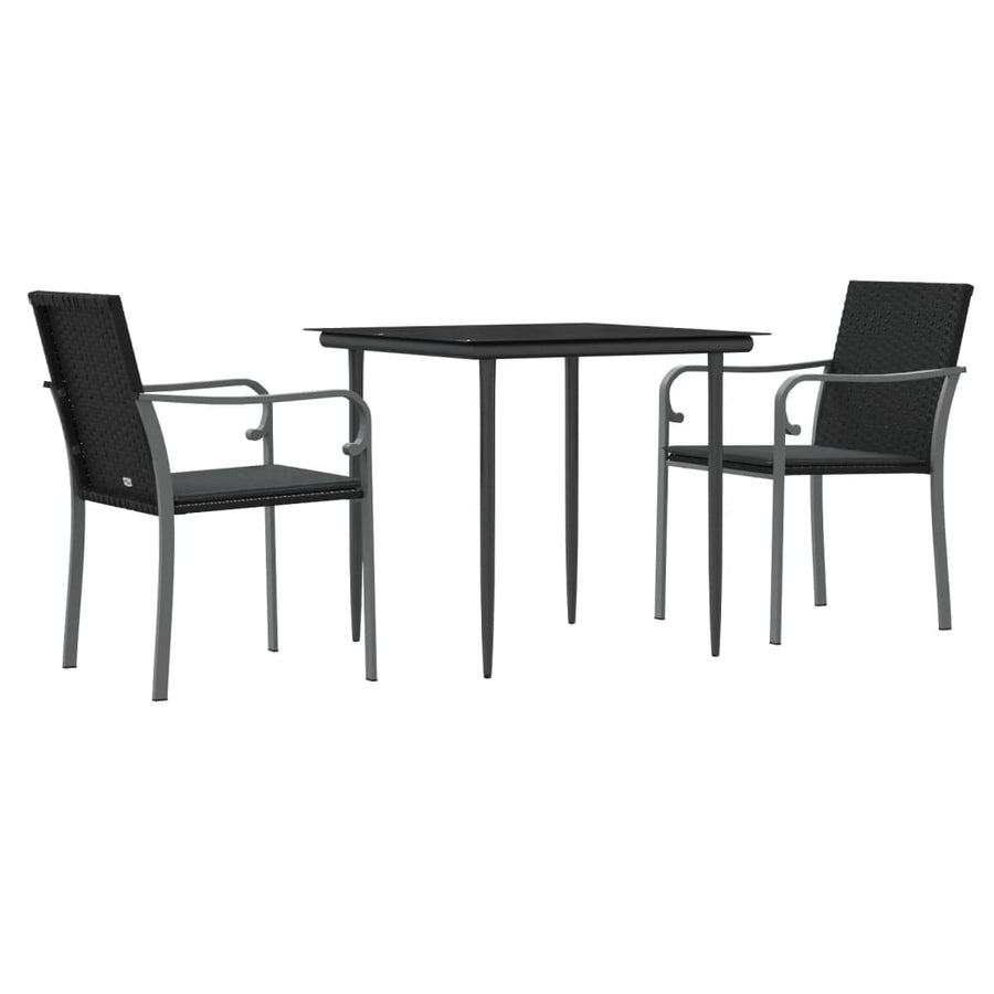 -Delige Tuinset Met Kussens Poly Rattan En Staal 3 80 cm tafellengte Zwart