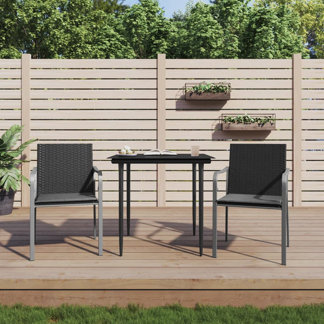 -Delige Tuinset Met Kussens Poly Rattan En Staal 3 80 cm tafellengte Zwart