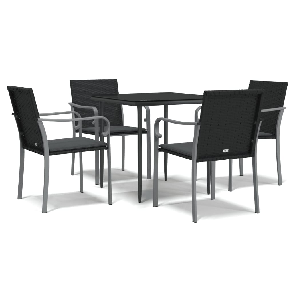 -Delige Tuinset Met Kussens Poly Rattan En Staal 5 80 cm tafellengte Zwart