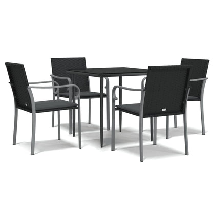 -Delige Tuinset Met Kussens Poly Rattan En Staal 5 80 cm tafellengte Zwart