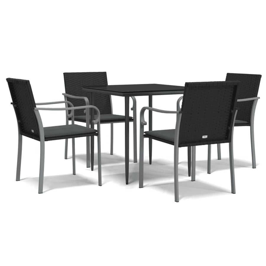 -Delige Tuinset Met Kussens Poly Rattan En Staal 5 80 cm tafellengte Zwart