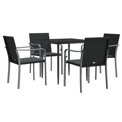 -Delige Tuinset Met Kussens Poly Rattan En Staal 5 80 cm tafellengte Zwart