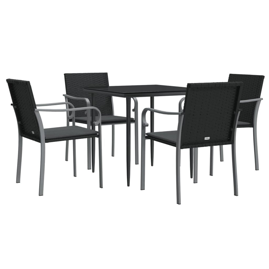 -Delige Tuinset Met Kussens Poly Rattan En Staal 5 80 cm tafellengte Zwart