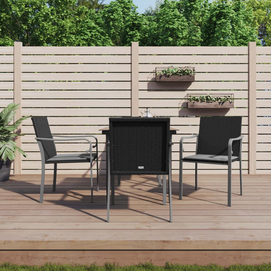 -Delige Tuinset Met Kussens Poly Rattan En Staal 5 80 cm tafellengte Zwart