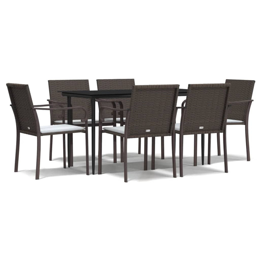 -Delige Tuinset Met Kussens Poly Rattan En Staal 7 140 cm tafellengte Bruin