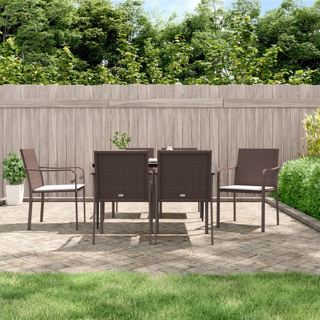 -Delige Tuinset Met Kussens Poly Rattan En Staal 7 140 cm tafellengte Bruin
