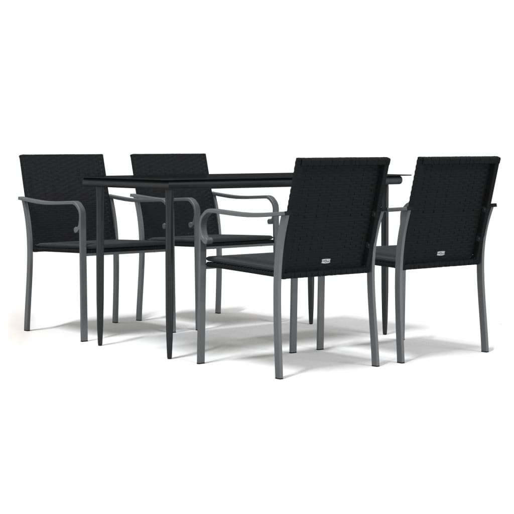 -Delige Tuinset Met Kussens Poly Rattan En Staal 5 140 cm tafellengte Zwart