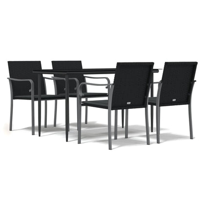 -Delige Tuinset Met Kussens Poly Rattan En Staal 5 140 cm tafellengte Zwart
