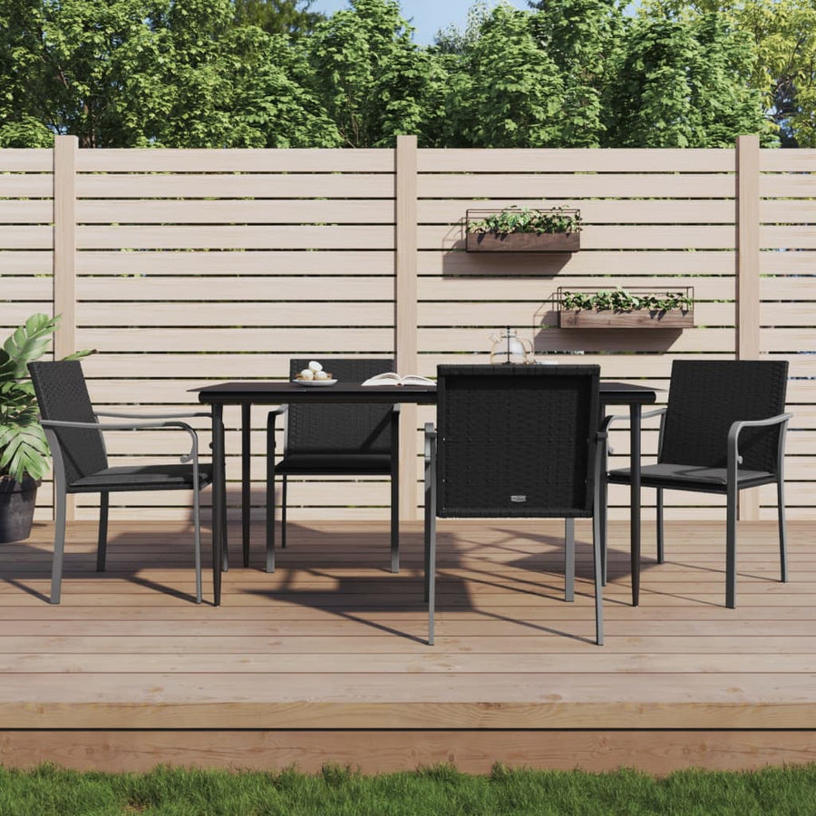 -Delige Tuinset Met Kussens Poly Rattan En Staal 5 140 cm tafellengte Zwart