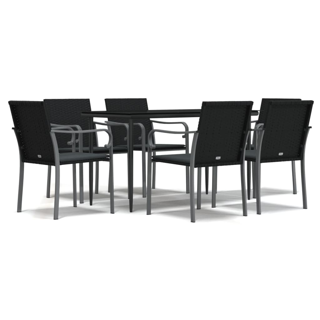 -Delige Tuinset Met Kussens Poly Rattan En Staal 7 140 cm tafellengte Zwart