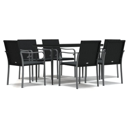 -Delige Tuinset Met Kussens Poly Rattan En Staal 7 140 cm tafellengte Zwart
