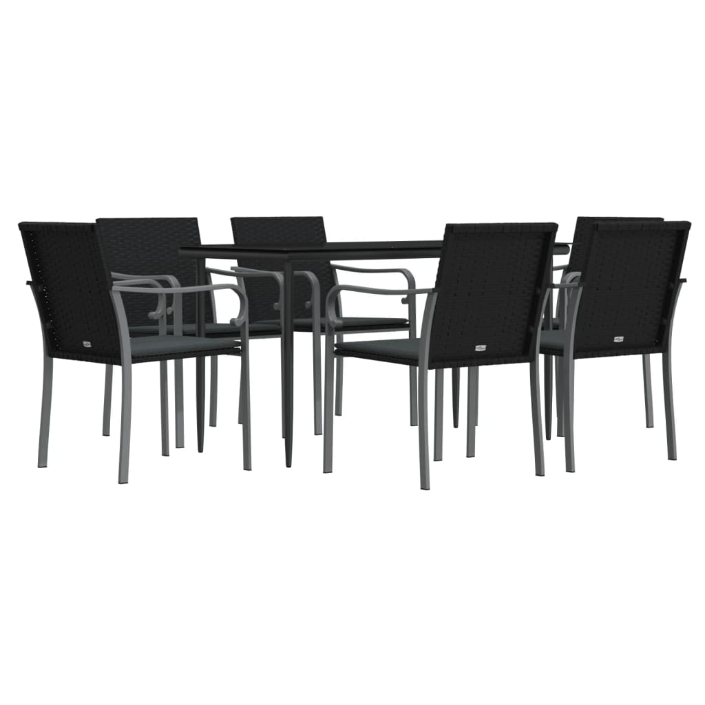 -Delige Tuinset Met Kussens Poly Rattan En Staal 7 140 cm tafellengte Zwart