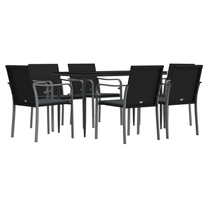 -Delige Tuinset Met Kussens Poly Rattan En Staal 7 140 cm tafellengte Zwart