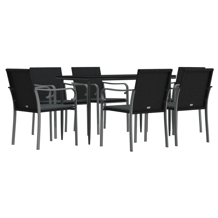 -Delige Tuinset Met Kussens Poly Rattan En Staal 7 140 cm tafellengte Zwart