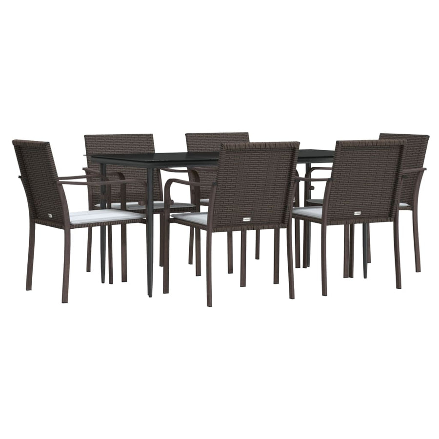 -Delige Tuinset Met Kussens Poly Rattan En Staal 7 160 cm tafellengte Bruin