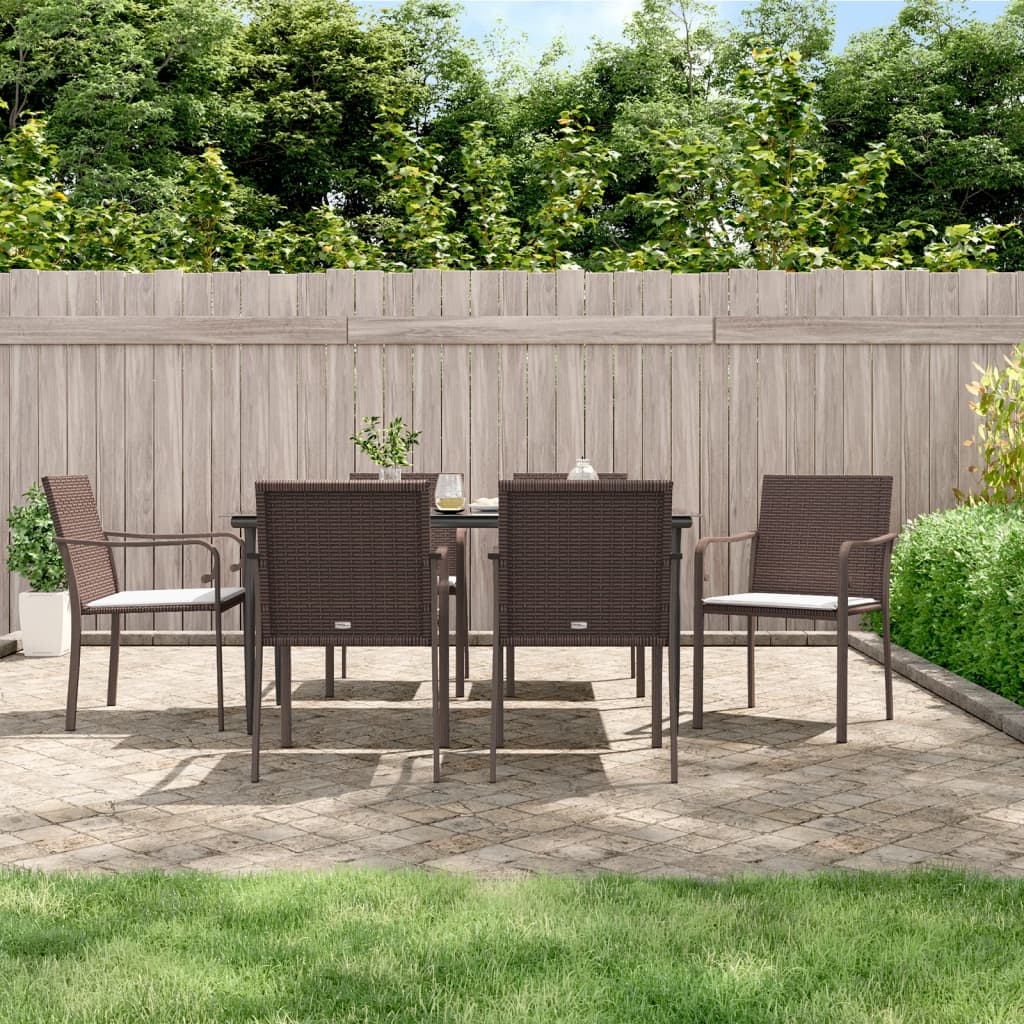 -Delige Tuinset Met Kussens Poly Rattan En Staal 7 160 cm tafellengte Bruin