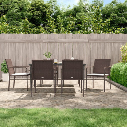 -Delige Tuinset Met Kussens Poly Rattan En Staal 7 160 cm tafellengte Bruin