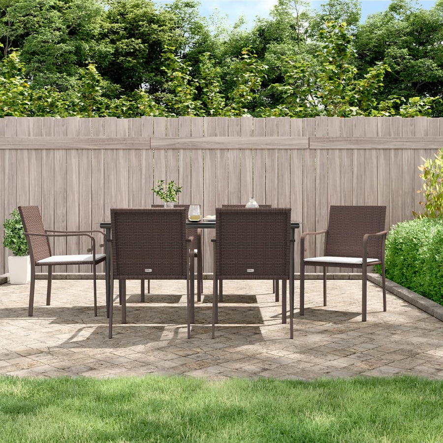 -Delige Tuinset Met Kussens Poly Rattan En Staal 7 160 cm tafellengte Bruin
