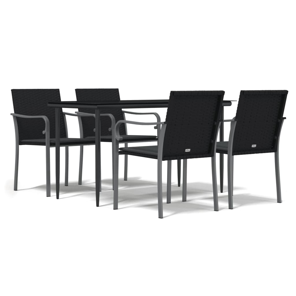 -Delige Tuinset Met Kussens Poly Rattan En Staal 5 160 cm tafellengte Zwart