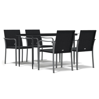 -Delige Tuinset Met Kussens Poly Rattan En Staal 5 160 cm tafellengte Zwart