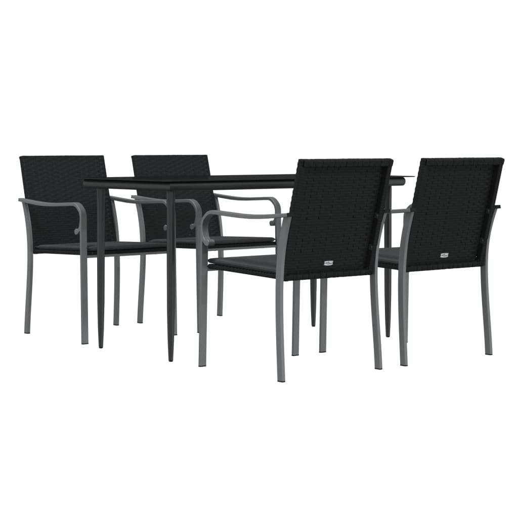 -Delige Tuinset Met Kussens Poly Rattan En Staal 5 160 cm tafellengte Zwart