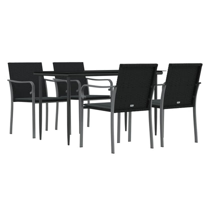 -Delige Tuinset Met Kussens Poly Rattan En Staal 5 160 cm tafellengte Zwart