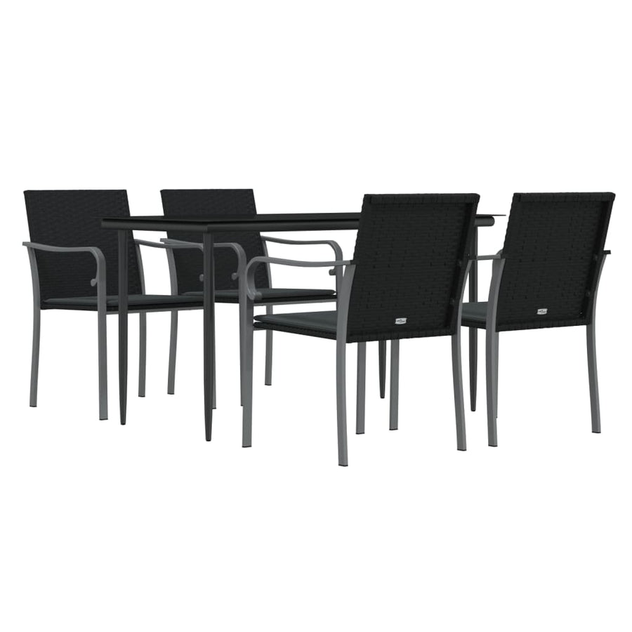 -Delige Tuinset Met Kussens Poly Rattan En Staal 5 160 cm tafellengte Zwart