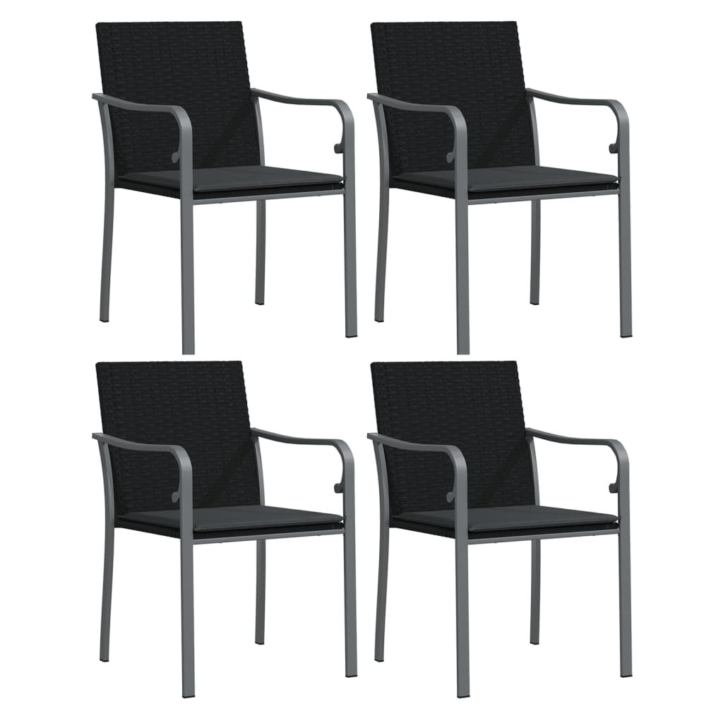 -Delige Tuinset Met Kussens Poly Rattan En Staal 5 160 cm tafellengte Zwart