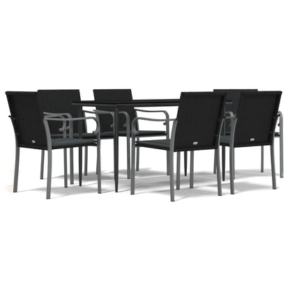 -Delige Tuinset Met Kussens Poly Rattan En Staal 7 160 cm tafellengte Zwart