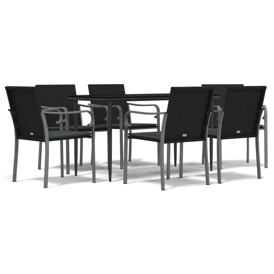 -Delige Tuinset Met Kussens Poly Rattan En Staal 7 160 cm tafellengte Zwart