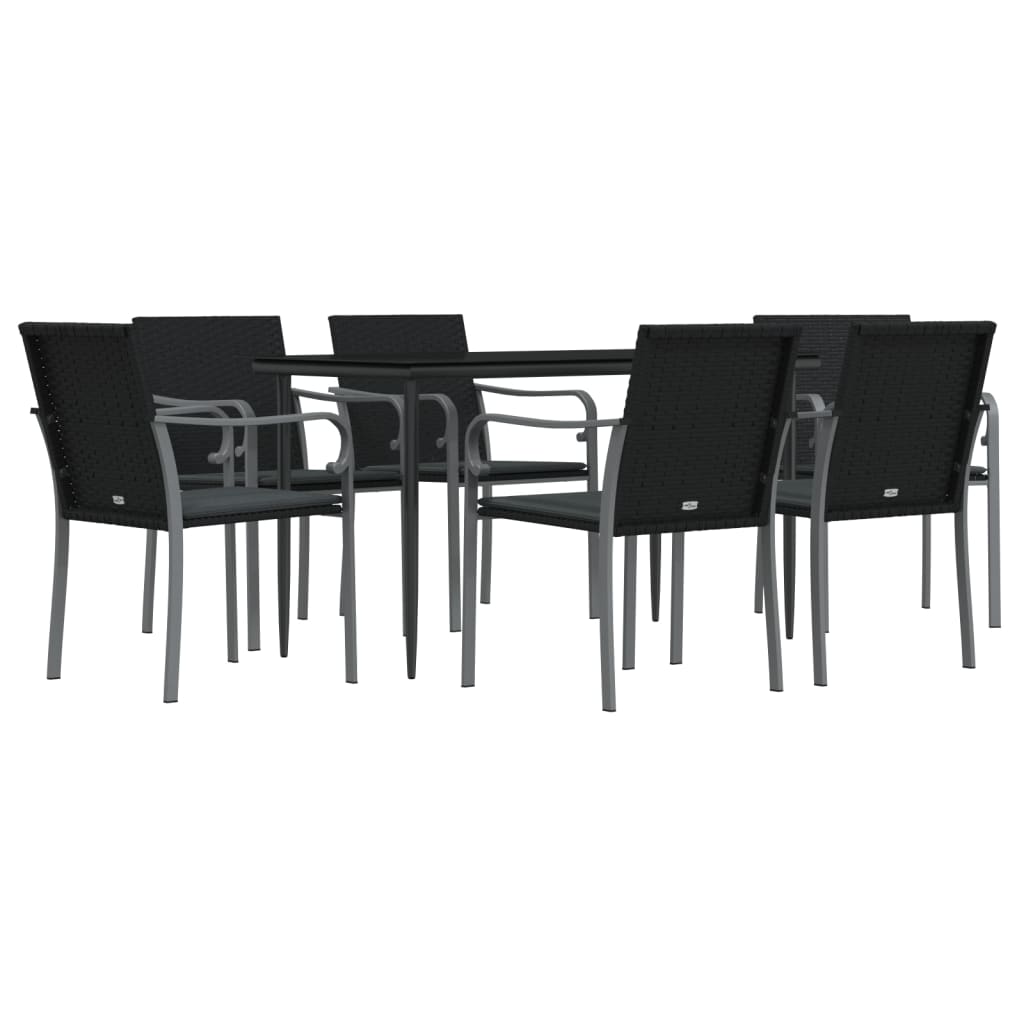 -Delige Tuinset Met Kussens Poly Rattan En Staal 7 160 cm tafellengte Zwart