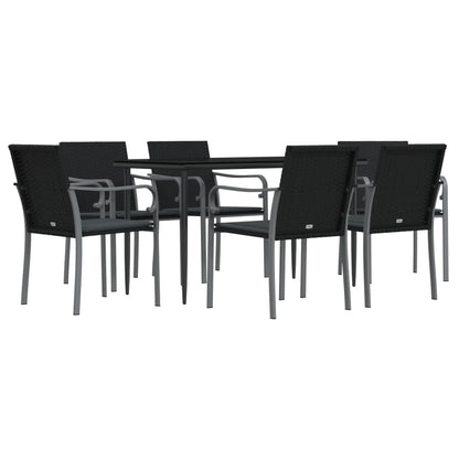 -Delige Tuinset Met Kussens Poly Rattan En Staal 7 160 cm tafellengte Zwart