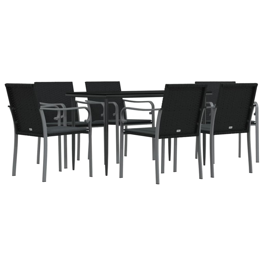 -Delige Tuinset Met Kussens Poly Rattan En Staal 7 160 cm tafellengte Zwart