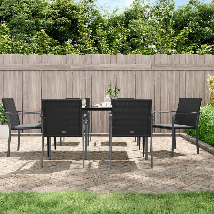 -Delige Tuinset Met Kussens Poly Rattan En Staal 7 160 cm tafellengte Zwart