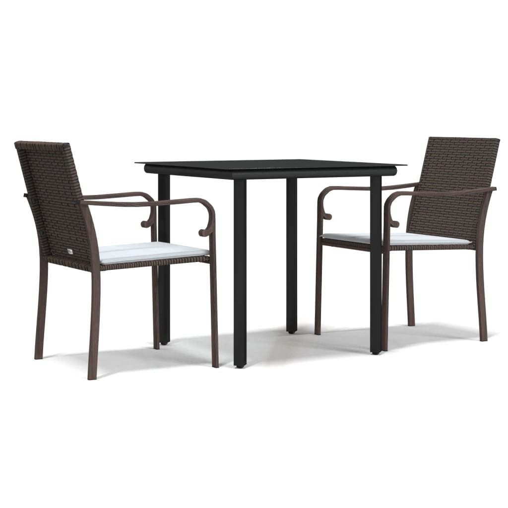 -Delige Tuinset Met Kussens Poly Rattan En Staal 3 80 cm tafellengte Bruin