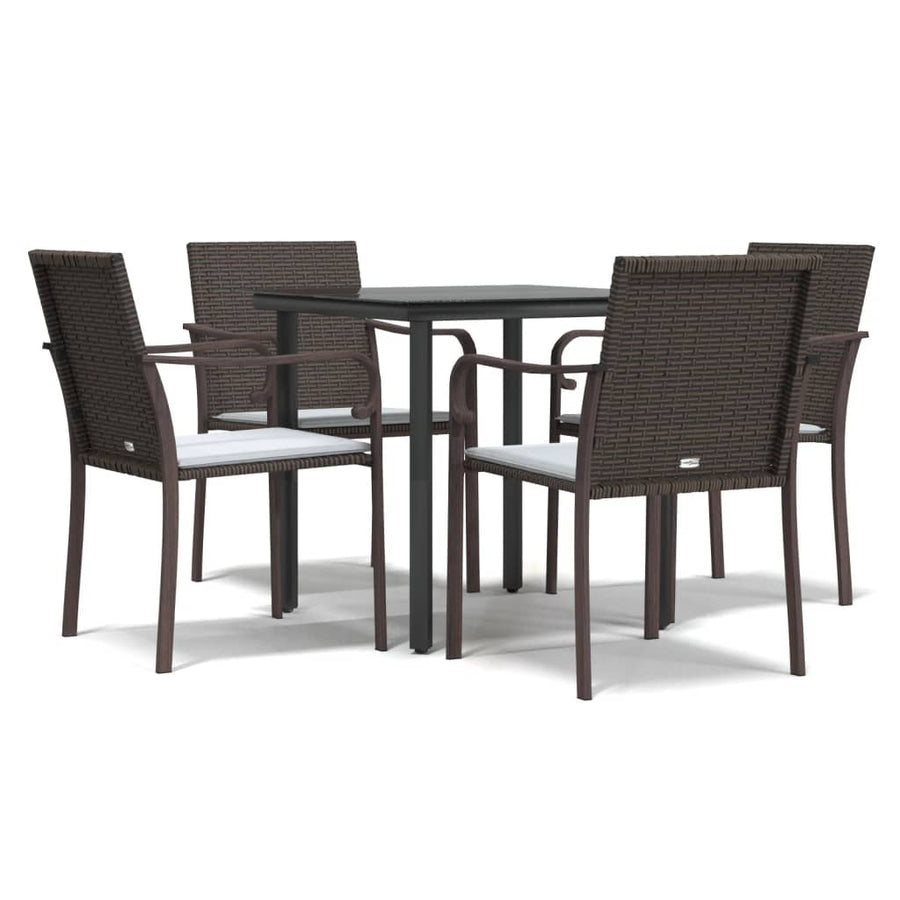-Delige Tuinset Met Kussens Poly Rattan En Staal 5 80 cm tafellengte Bruin