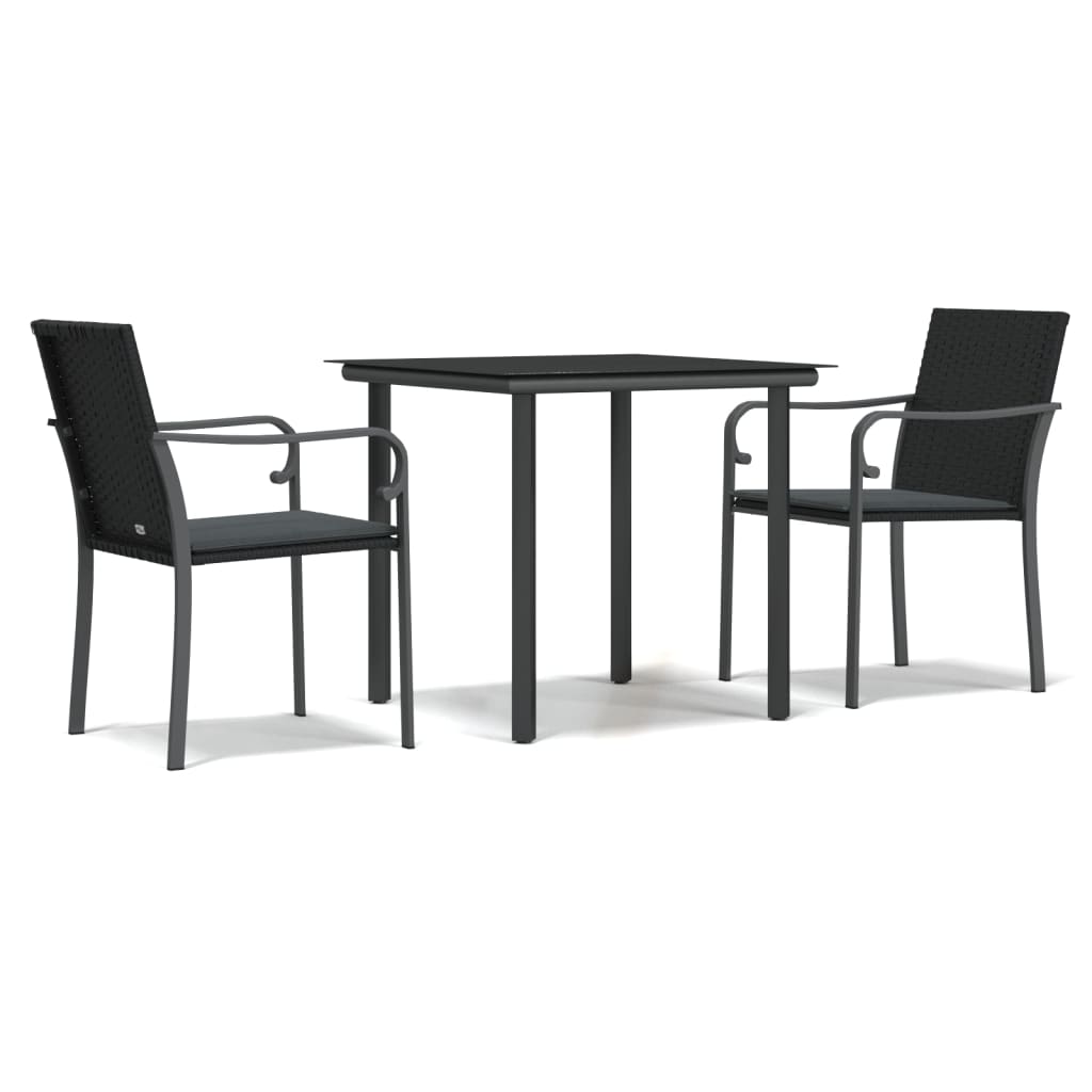 -Delige Tuinset Met Kussens Poly Rattan En Staal 3 80 cm tafellengte Zwart