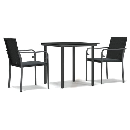 -Delige Tuinset Met Kussens Poly Rattan En Staal 3 80 cm tafellengte Zwart