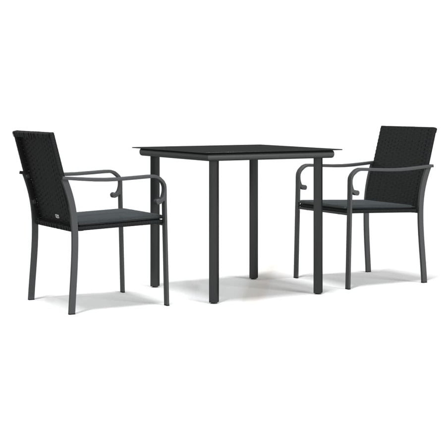-Delige Tuinset Met Kussens Poly Rattan En Staal 3 80 cm tafellengte Zwart