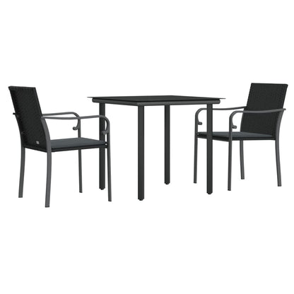-Delige Tuinset Met Kussens Poly Rattan En Staal 3 80 cm tafellengte Zwart