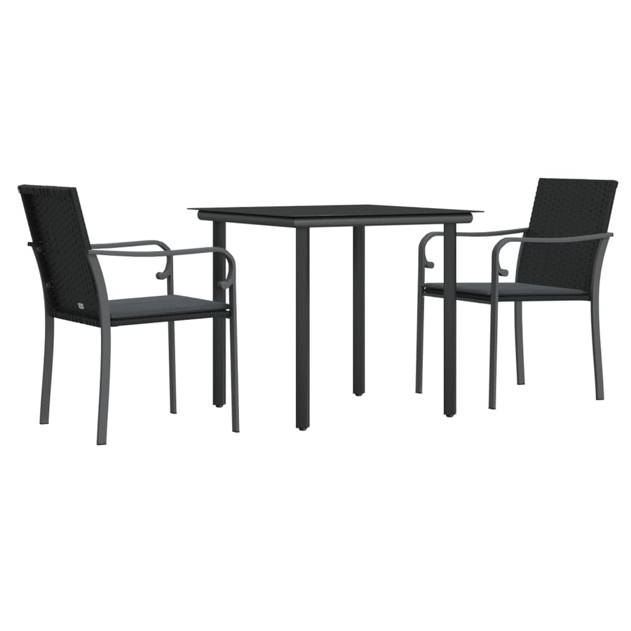 -Delige Tuinset Met Kussens Poly Rattan En Staal 3 80 cm tafellengte Zwart
