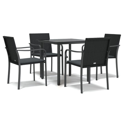 -Delige Tuinset Met Kussens Poly Rattan En Staal 5 80 cm tafellengte Zwart
