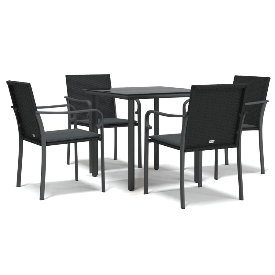 -Delige Tuinset Met Kussens Poly Rattan En Staal 5 80 cm tafellengte Zwart