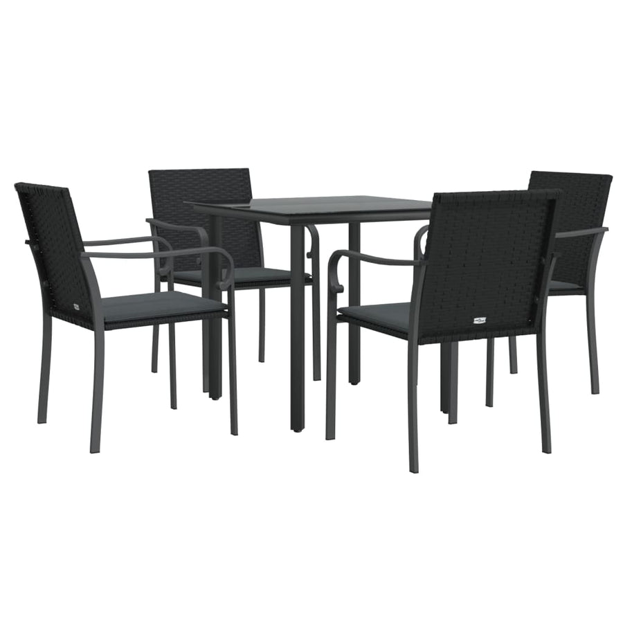 -Delige Tuinset Met Kussens Poly Rattan En Staal 5 80 cm tafellengte Zwart