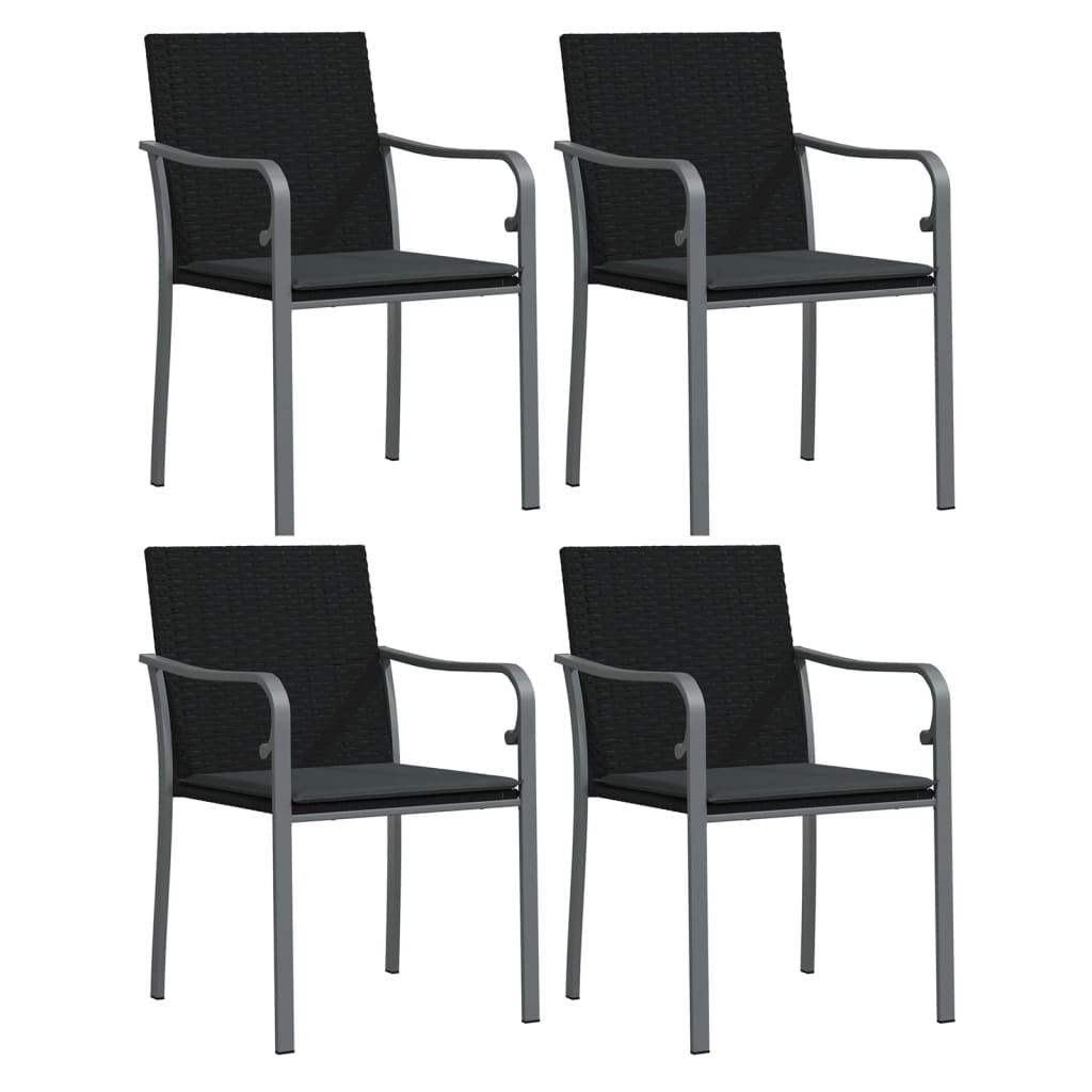 -Delige Tuinset Met Kussens Poly Rattan En Staal 5 80 cm tafellengte Zwart